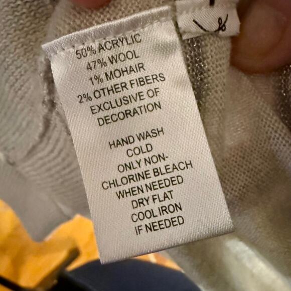 Ann Taylor LOFT Sequin Gray Metallic Striped Beige Cardigan - Picture 8 of 8